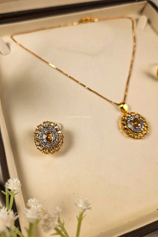 Rehmala Halo Necklace Set - Champagne
