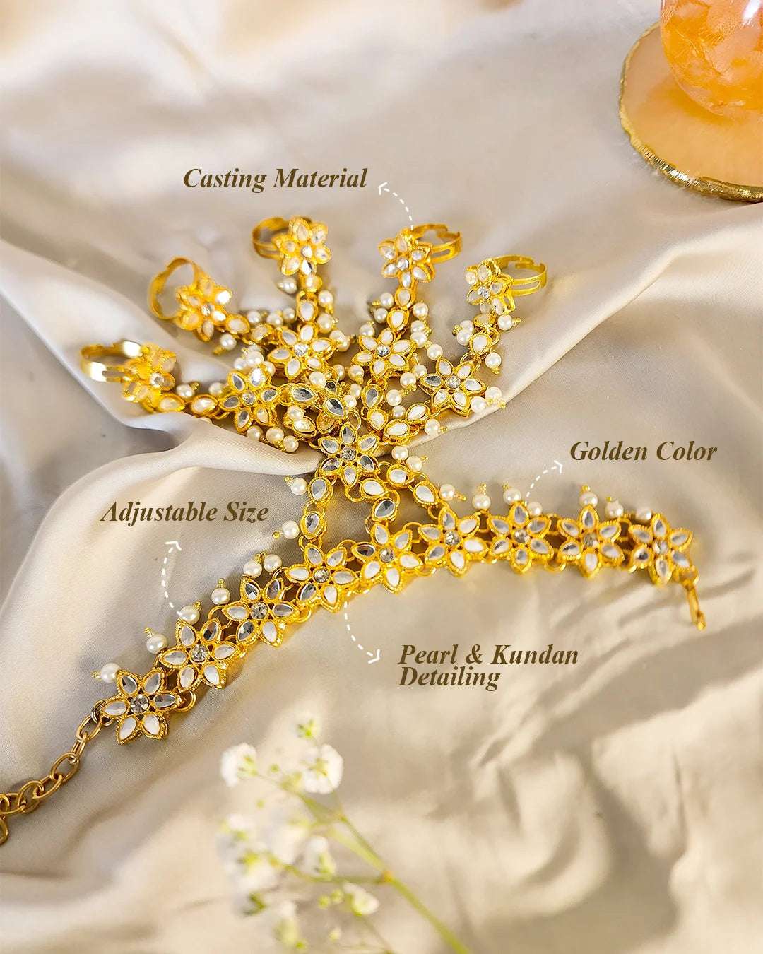 Bridal Hand Panja Angla - Golden