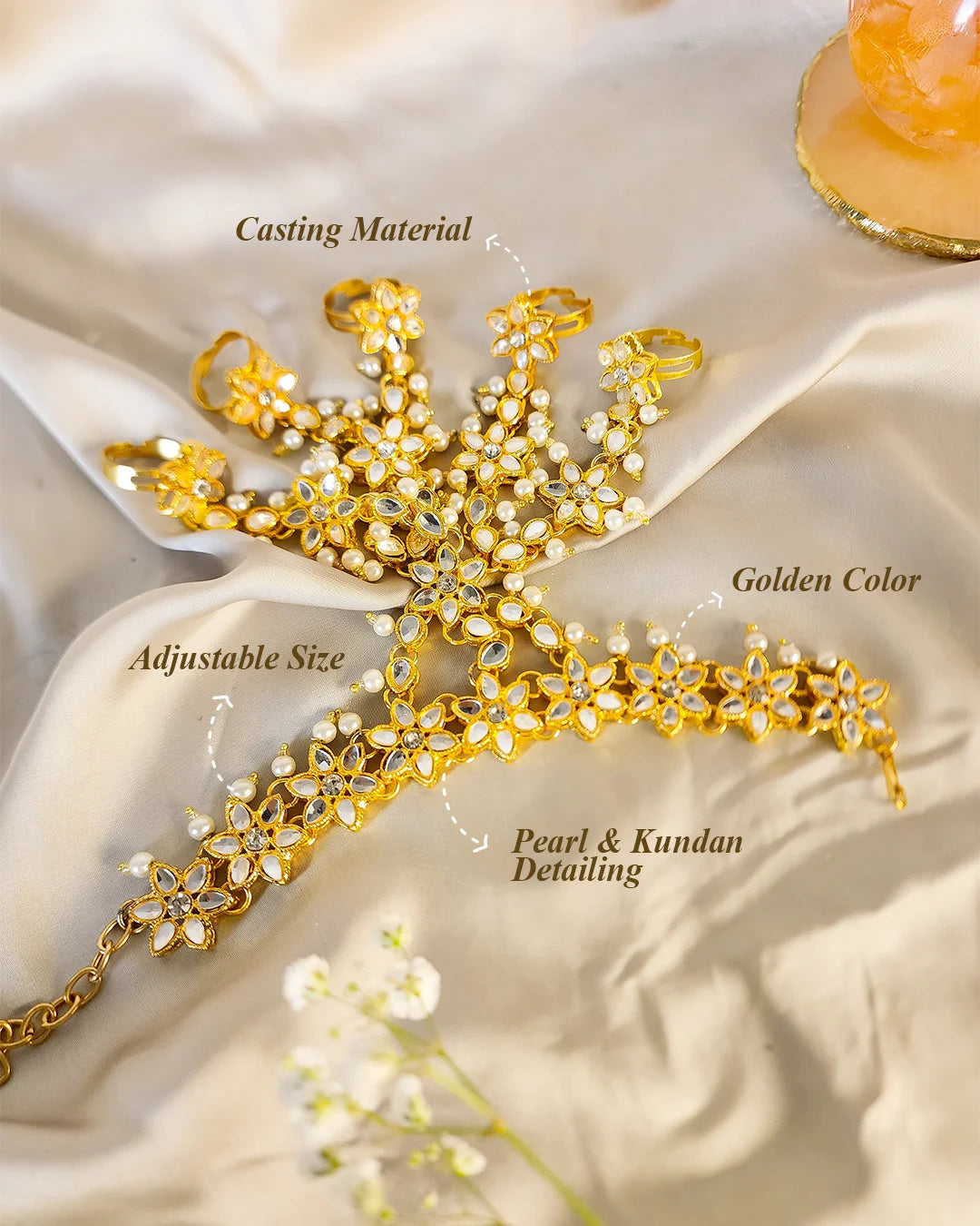 Bridal Hand Panja Angla - Golden