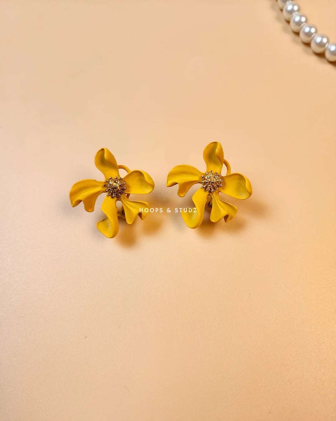 Hibiscus Flower Ear Studs -Yellow