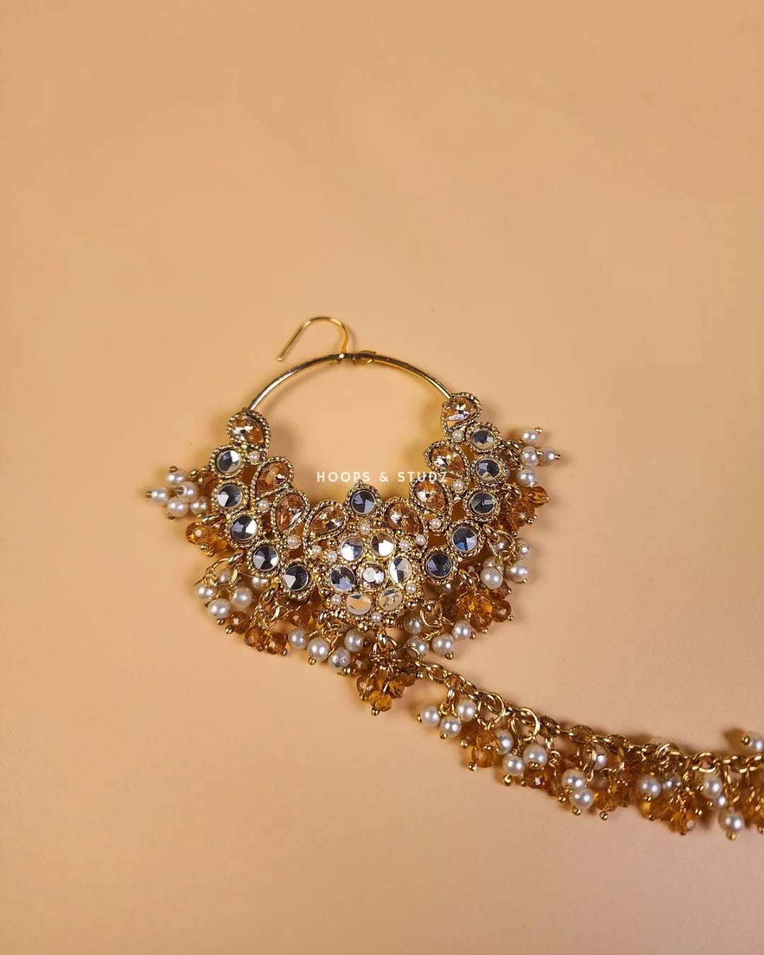 Maleeha Bridal Nose Ring - Pierced Nose - Champagne