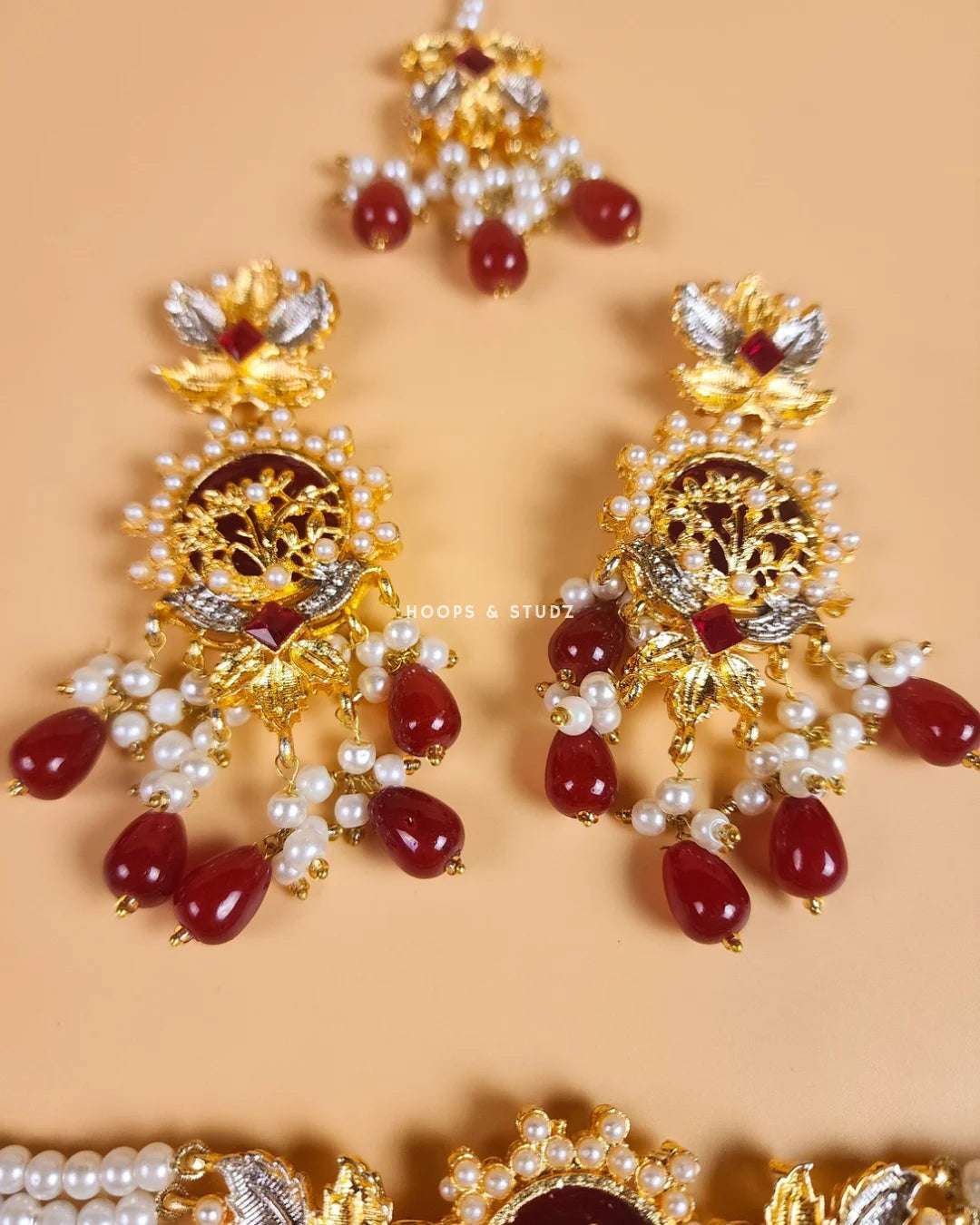 Kehkehshaan Choker Set - Maroonish Red