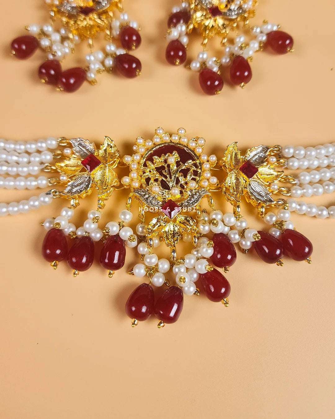 Kehkehshaan Choker Set - Maroonish Red