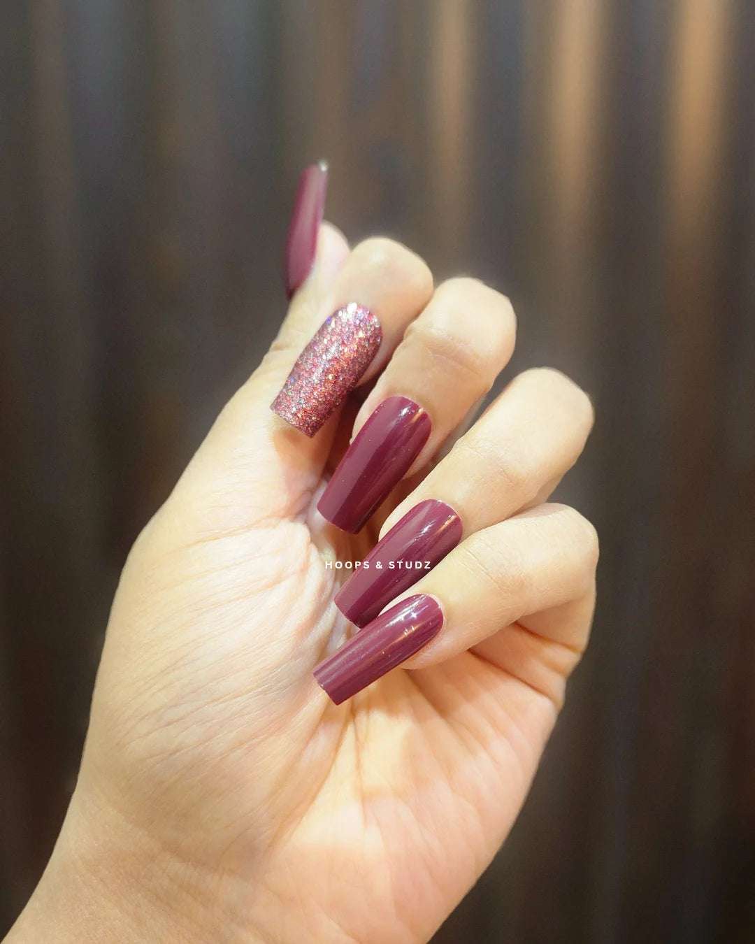 Long Square Shape Magenta Press on Nails - N005