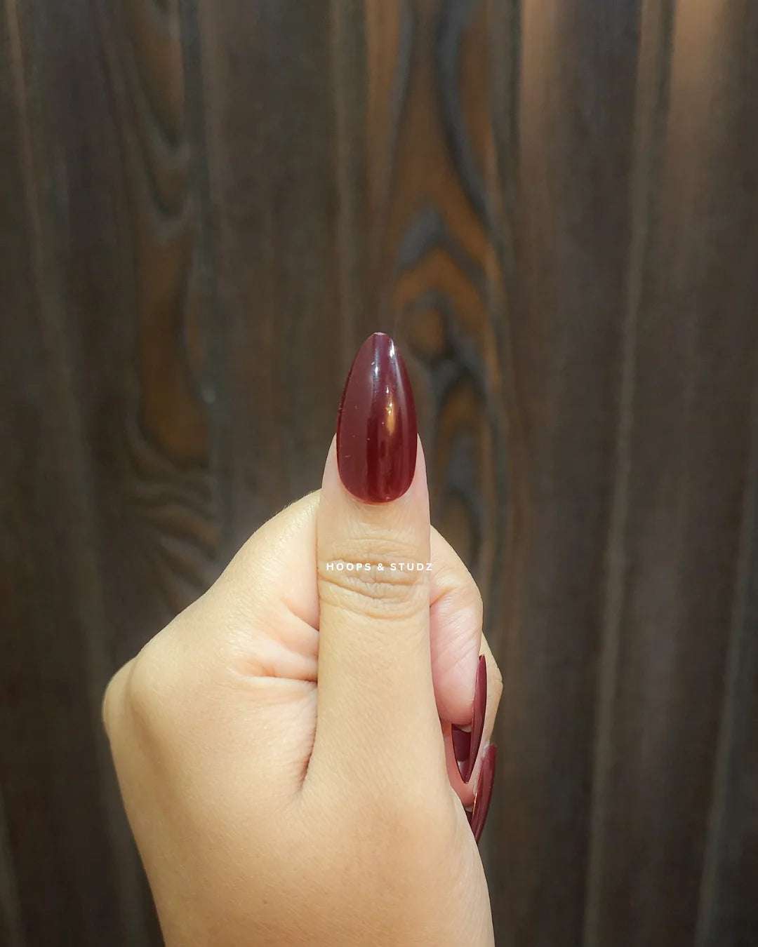Glossy Almond Shape Burgundy Press on Nails - N008