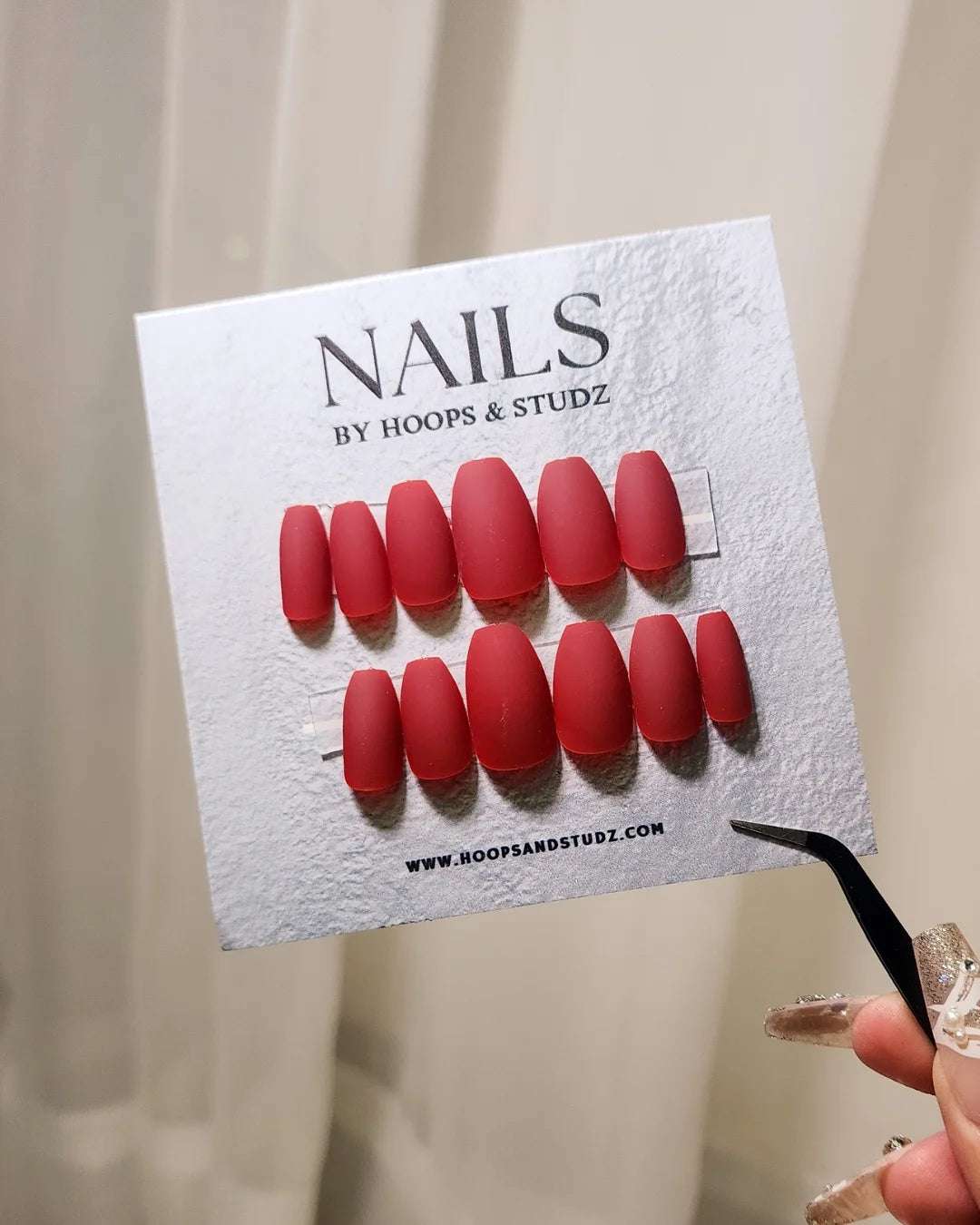 Matte Almond Shape Blood Red Press on Nails - N002