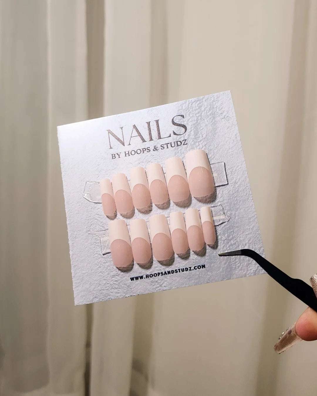 Long Square French Tips Press on Nails - N016