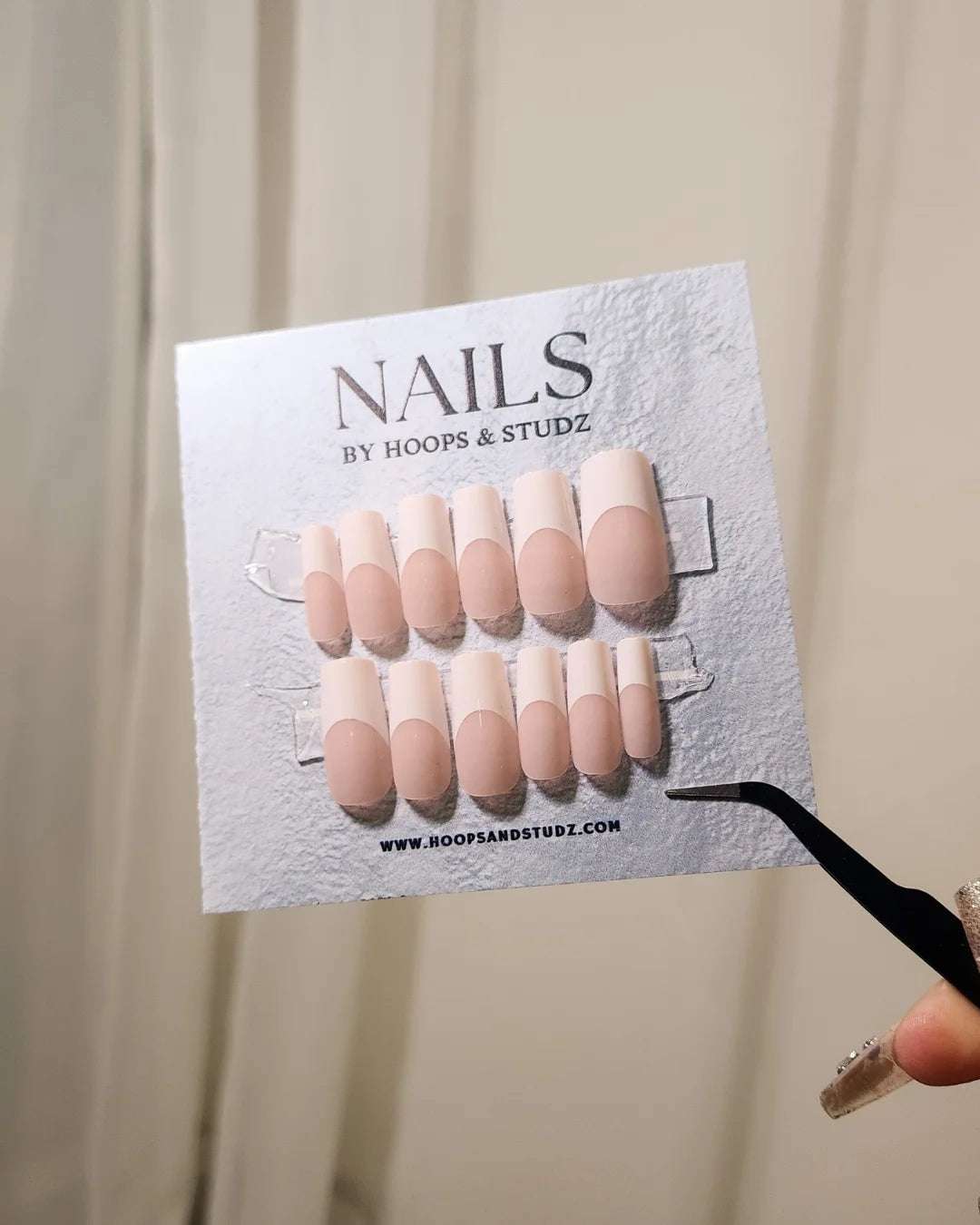 Long Square French Tips Press on Nails - N016
