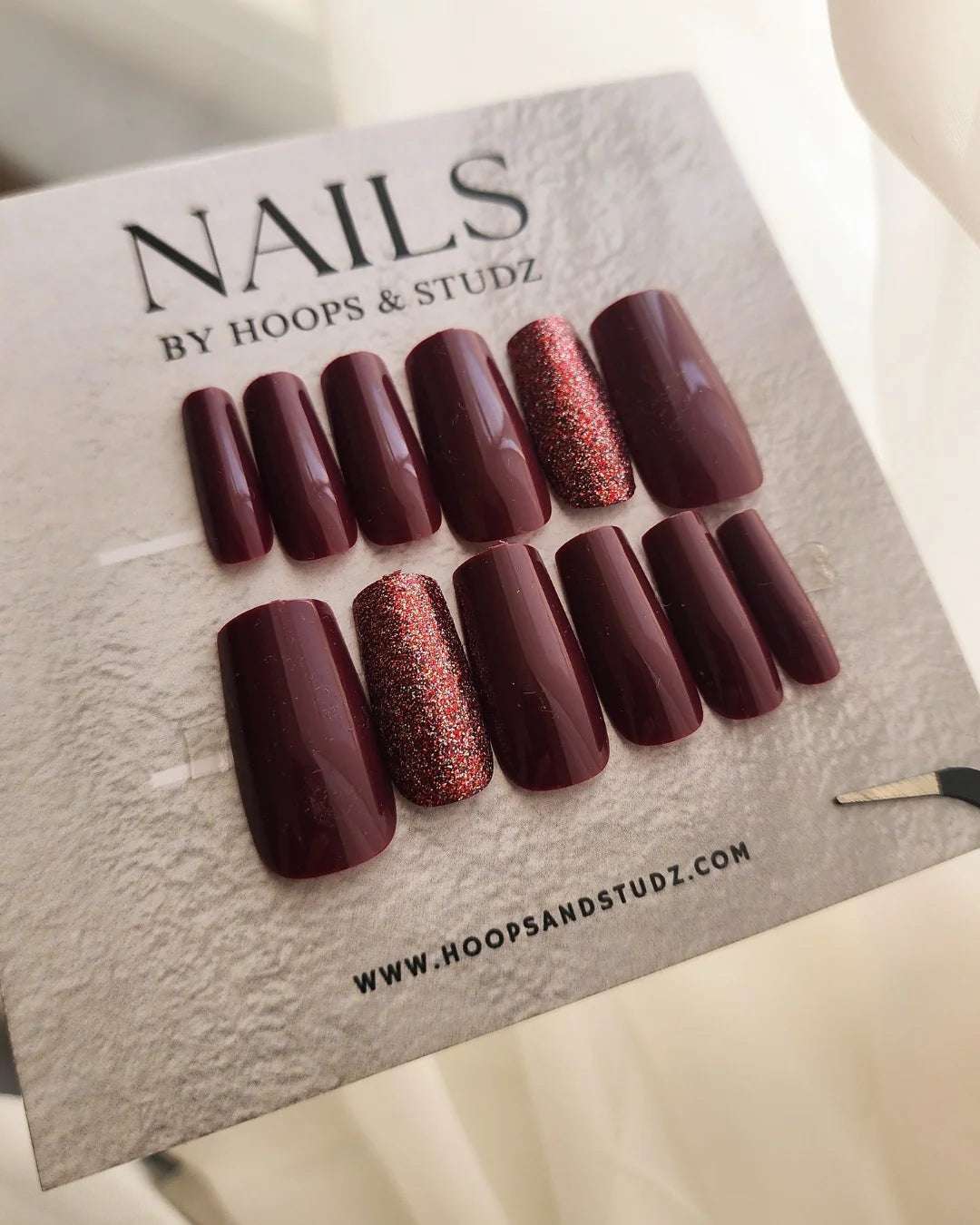 Long Square Shape Magenta Press on Nails - N005