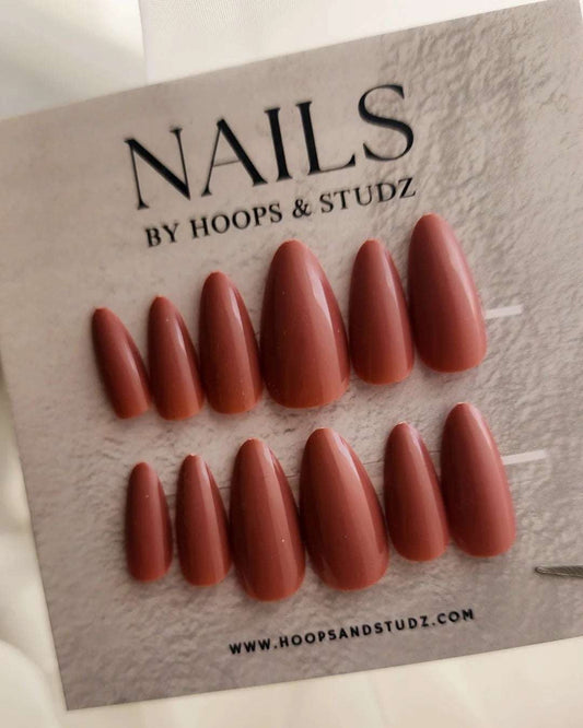 Browm Matte Almond Shape Press on Nails - N010