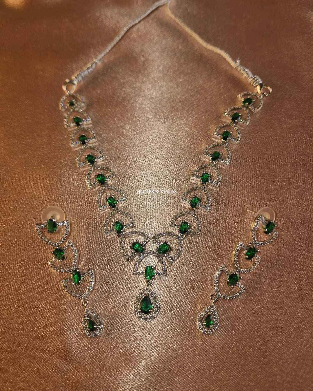 Hailey Zircon Jewelry Set - Green and Crystal
