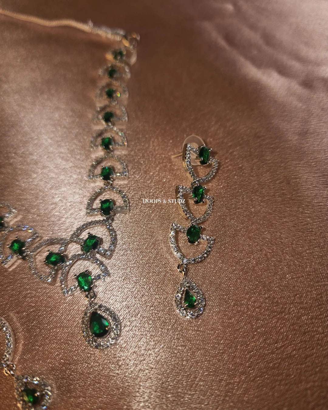 Hailey Zircon Jewelry Set - Green and Crystal