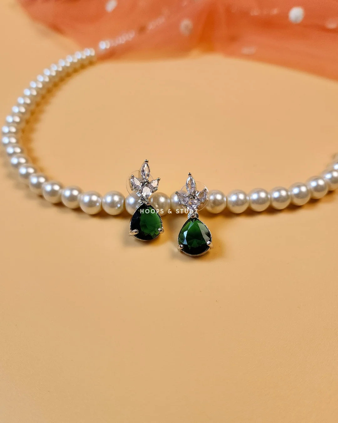 Rosette Earrings - Emerald Green & crystal