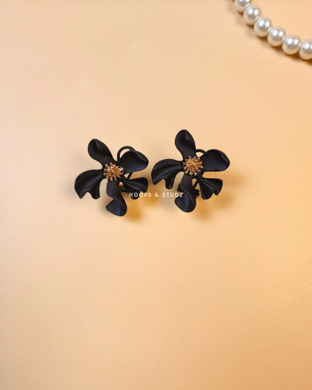 Hibiscus Flower Ear Studs - Black