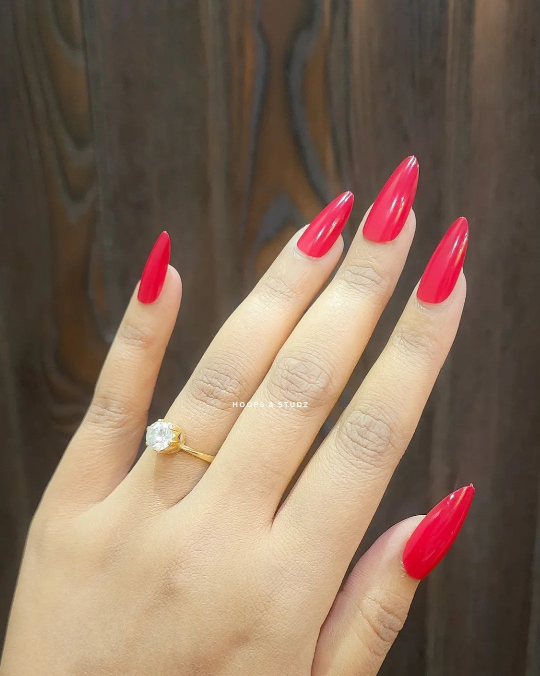 Rose Red Matte Almond Shape Press on Nails - N004