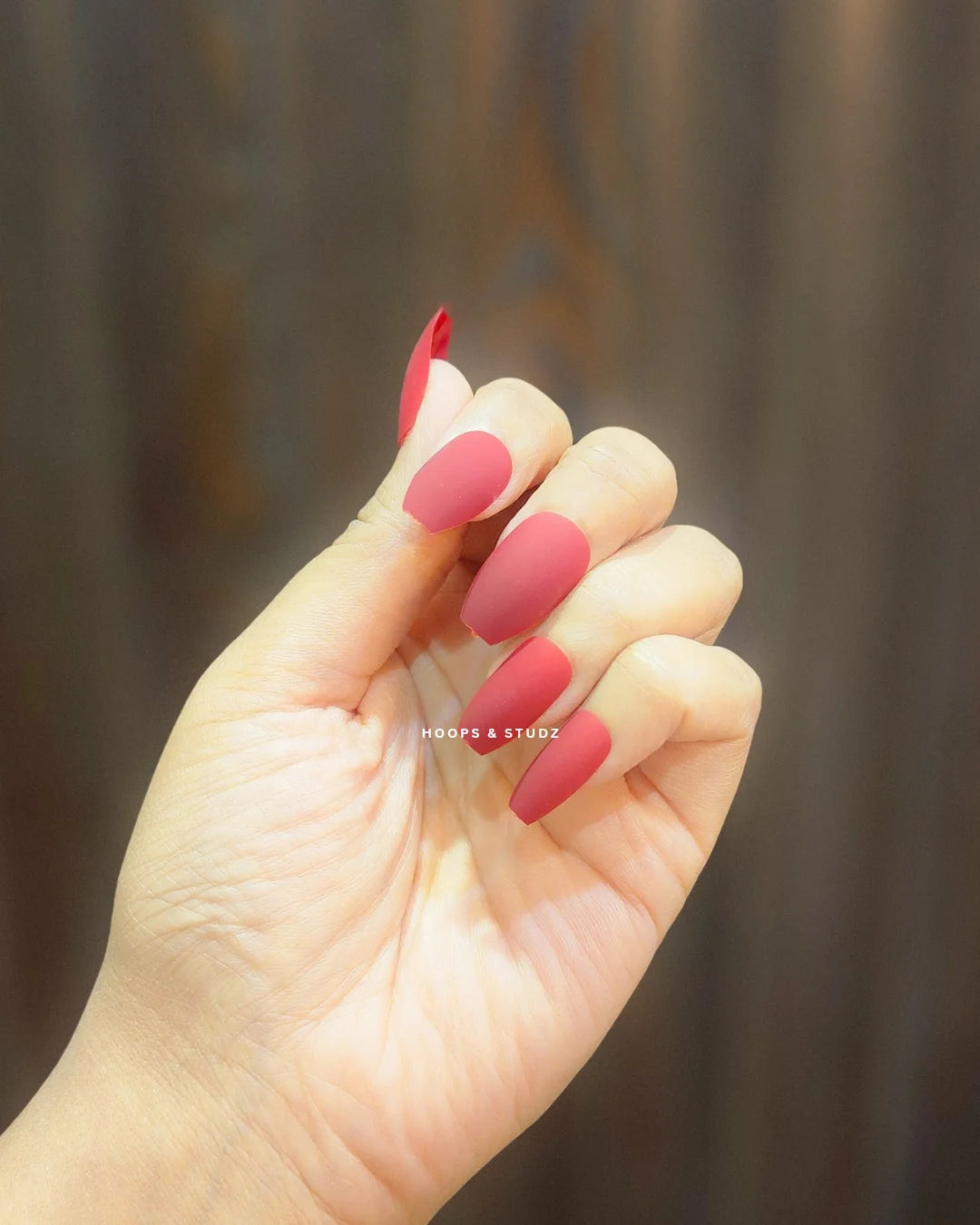Matte Almond Shape Blood Red Press on Nails - N002