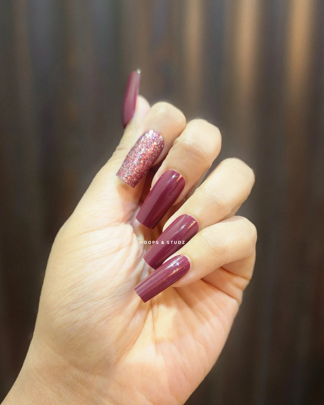 Long Square Shape Magenta Press on Nails - N005