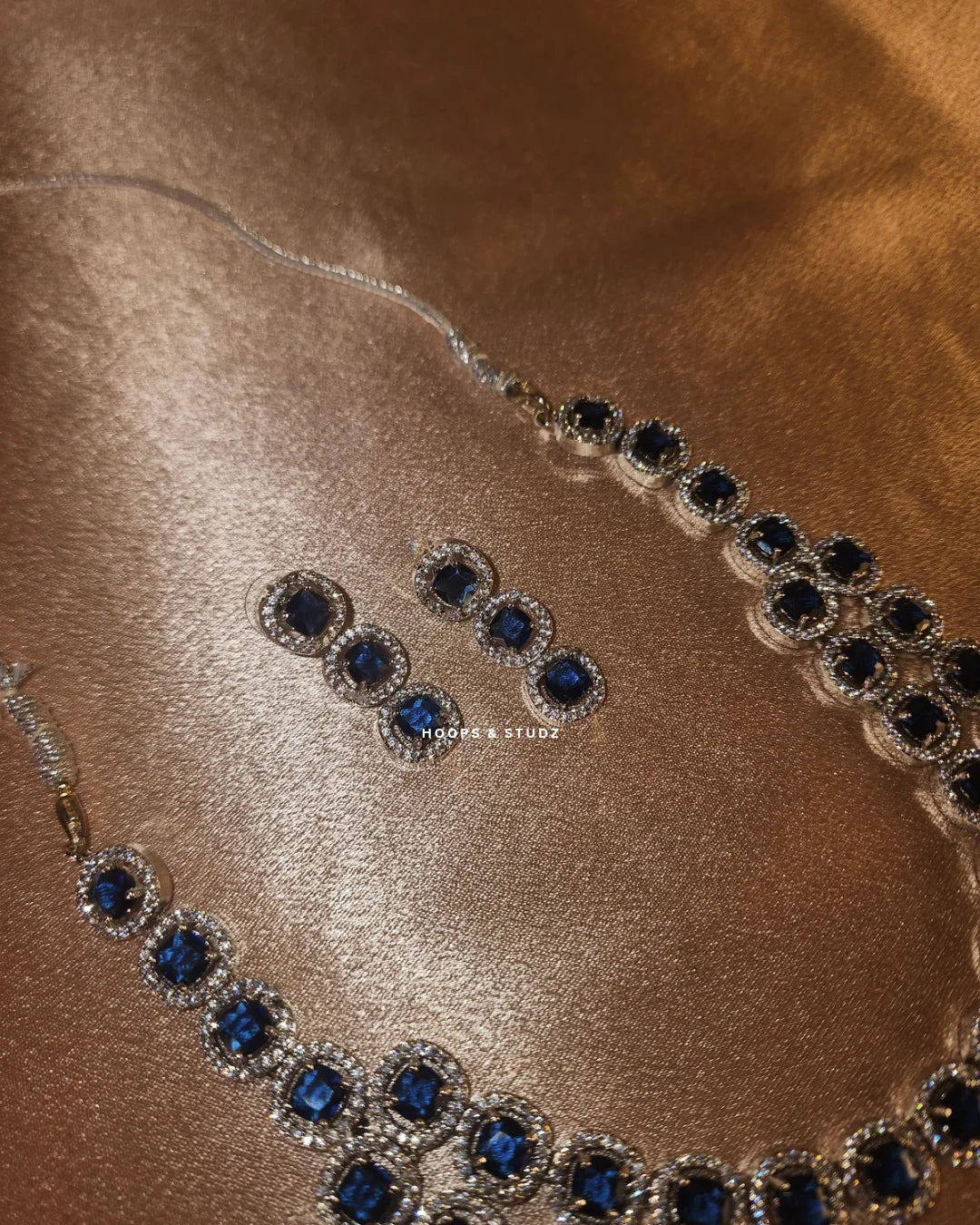 Victoria Double layered Zircon Jewellery Set - Blue