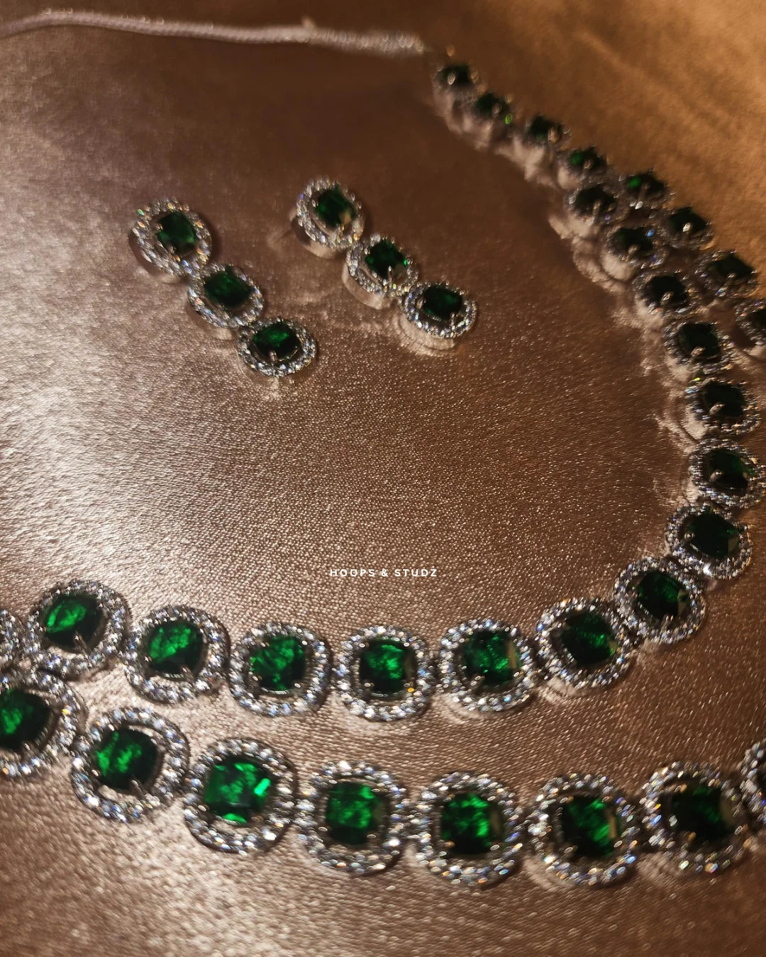 Victoria Double layered Zircon Jewellery Set - Green