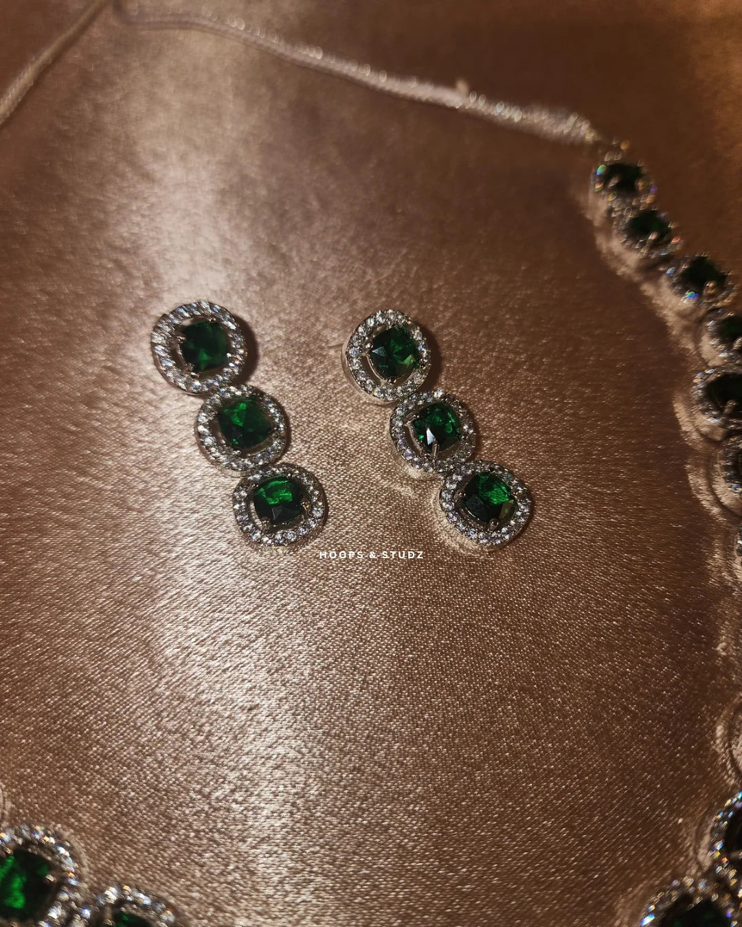 Victoria Double layered Zircon Jewellery Set - Green