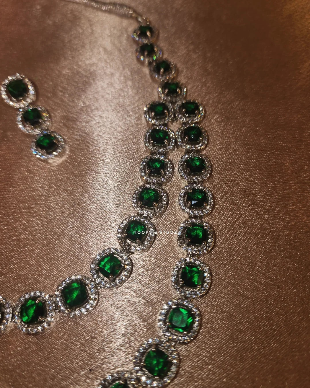 Victoria Double layered Zircon Jewellery Set - Green