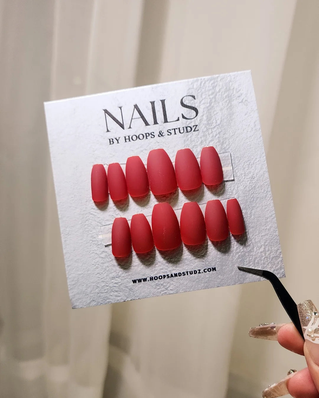 Matte Almond Shape Blood Red Press on Nails - N002