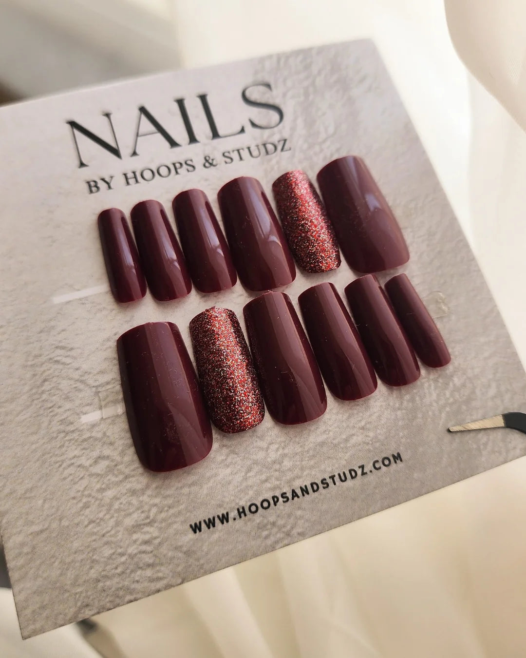 Long Square Shape Magenta Press on Nails - N005