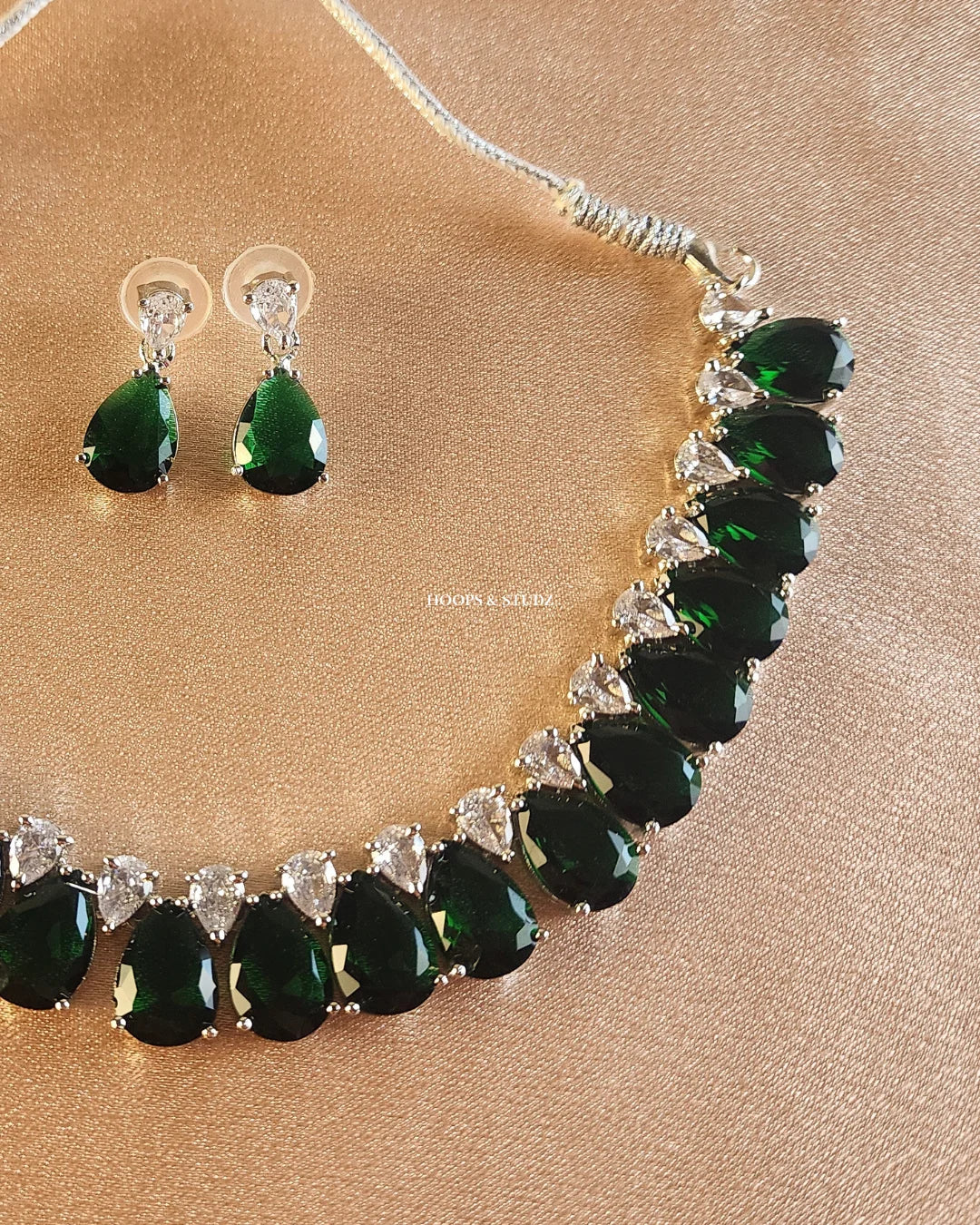 Zak Big droplets Zircon Jewelry Set - Emerald Green