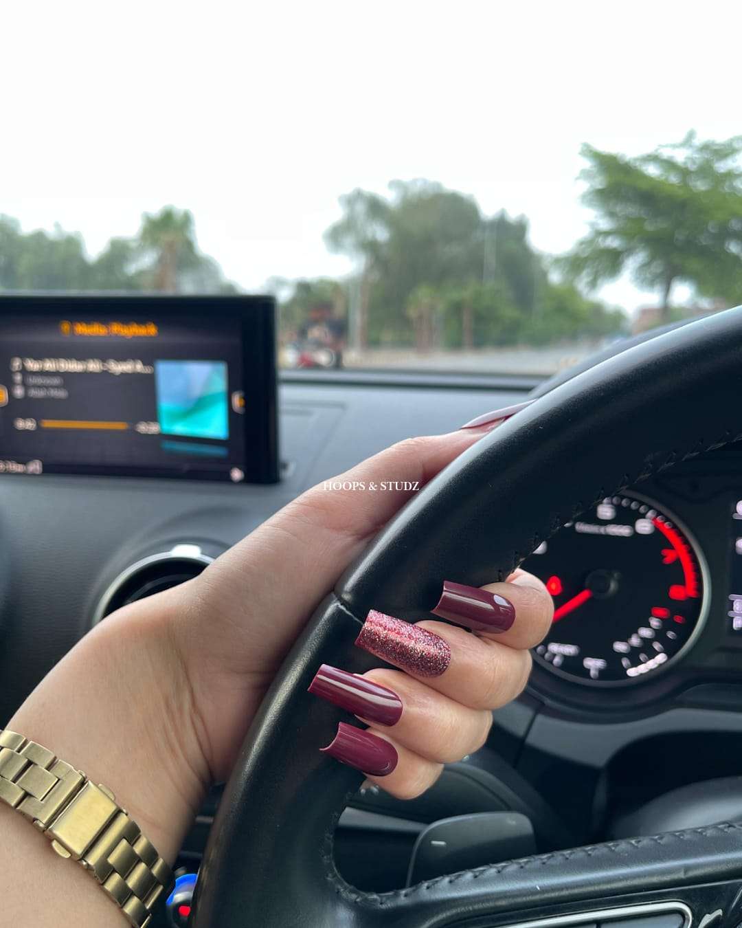 Long Square Magenta Press on Nails - N005