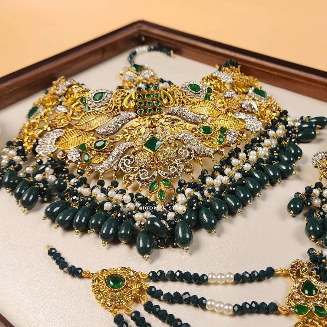 3D Barkha Bridal Set - Emerald Green