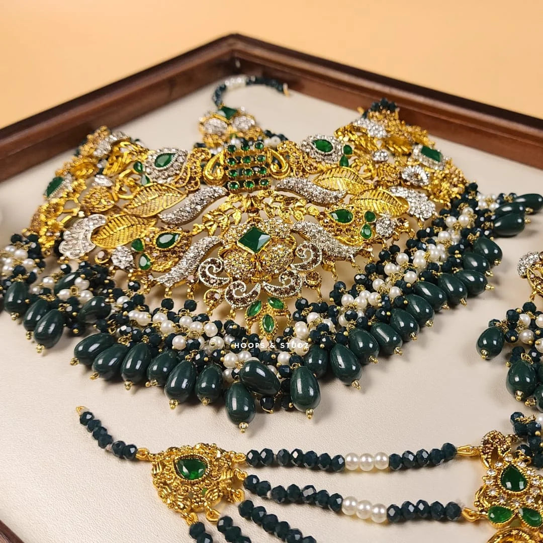 3D Barkha Bridal Set - Emerald Green