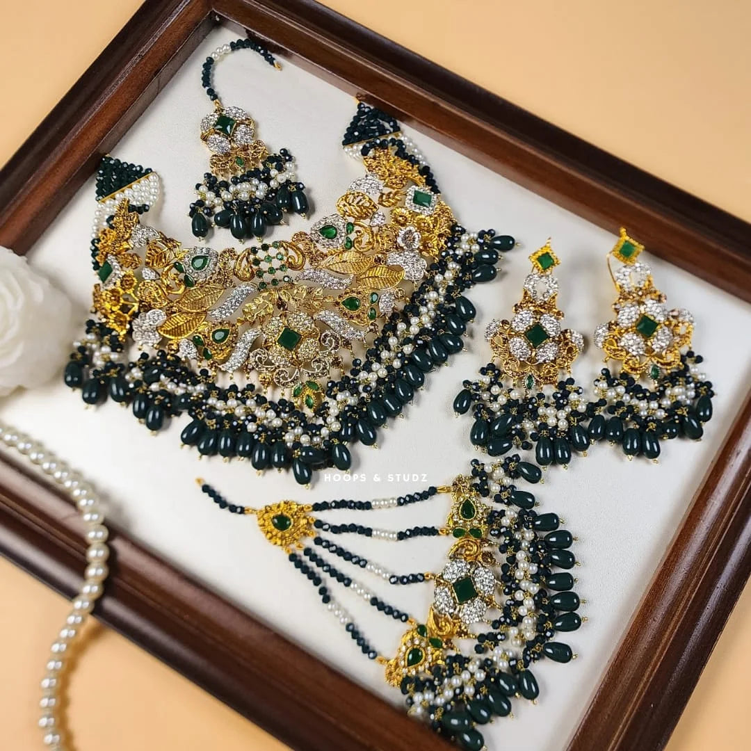 3D Barkha Bridal Set - Emerald Green