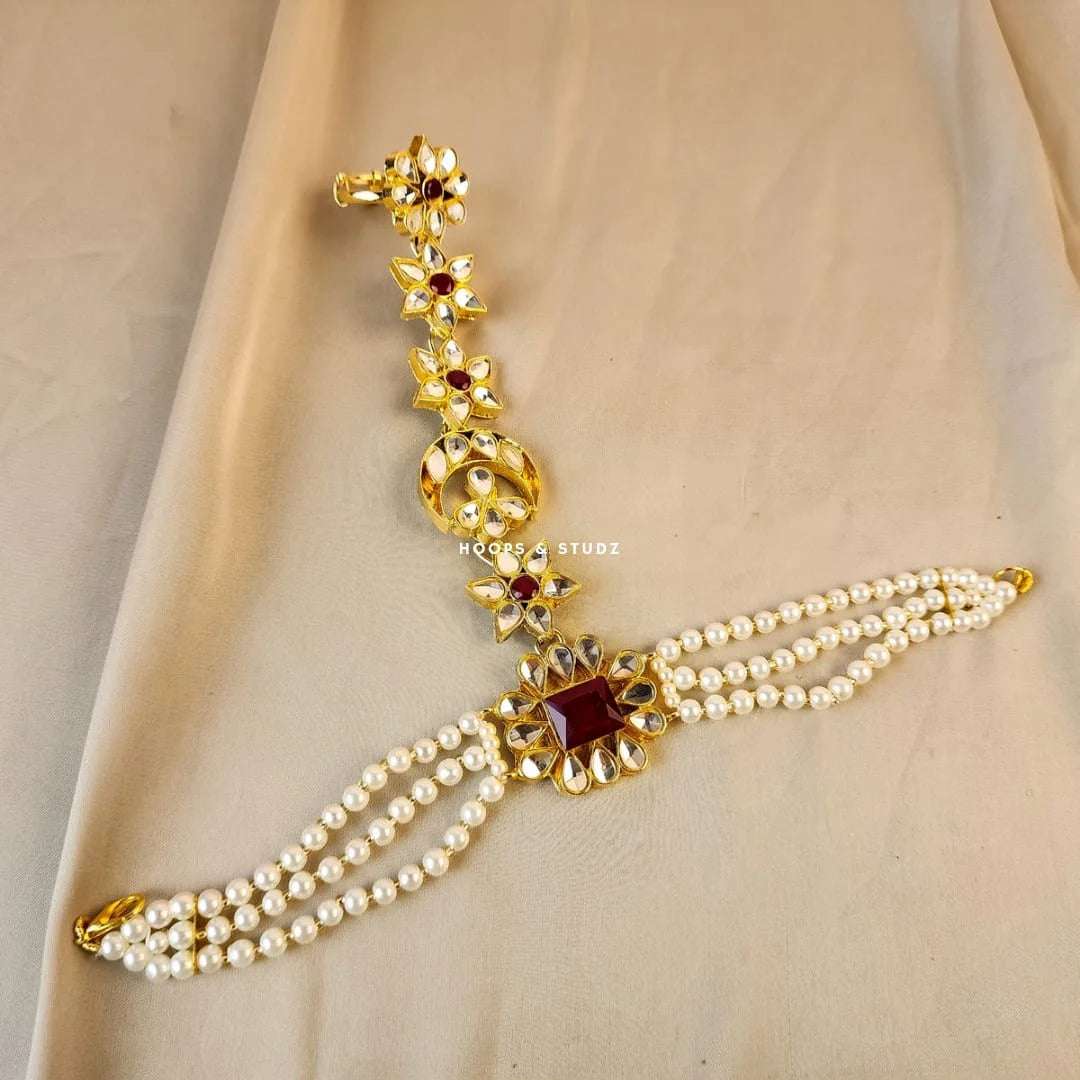 Opash Hand Angla in Farshi Kundan - Maroon