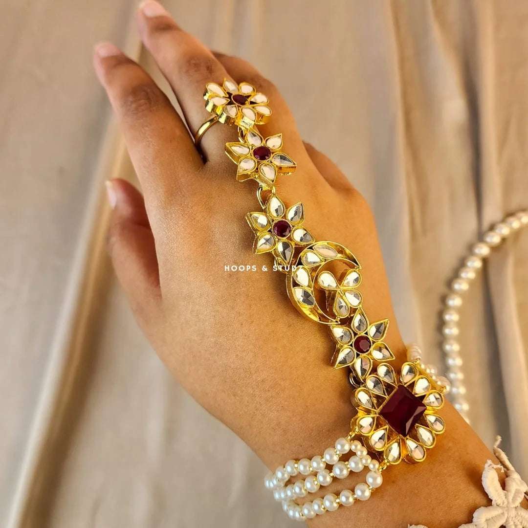 Opash Hand Angla in Farshi Kundan - Maroon