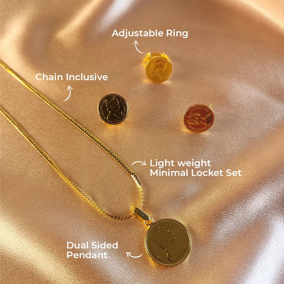 Dual Side Coin Locket Set - Anti Tarnish
