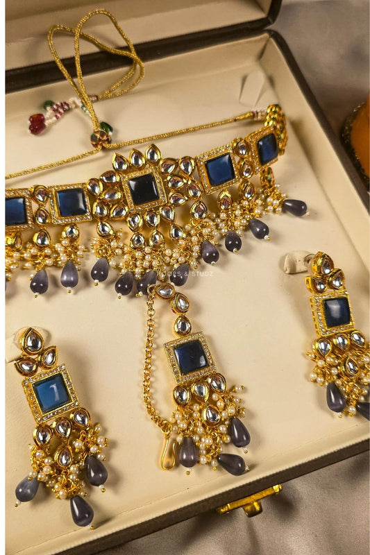 Maleehan - Kundan Bridal Jewellery Set - Blue