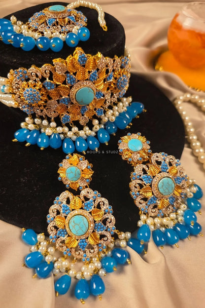 Nora - Kundan Choker Necklace Set - Ferozi
