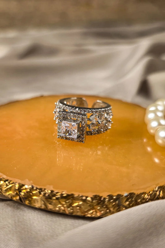 Emily Adjustable Zircon Ring - Crystal