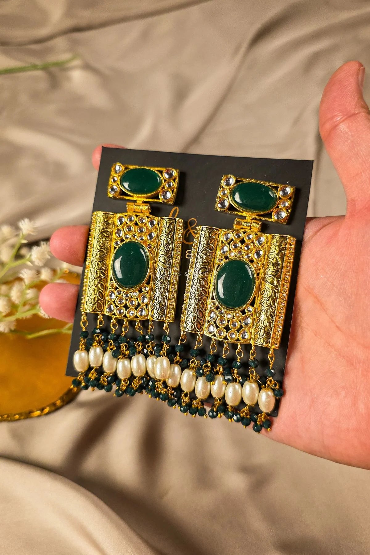 Fabeeha Tribal Drop Earrings | Stone Gold Earrings
