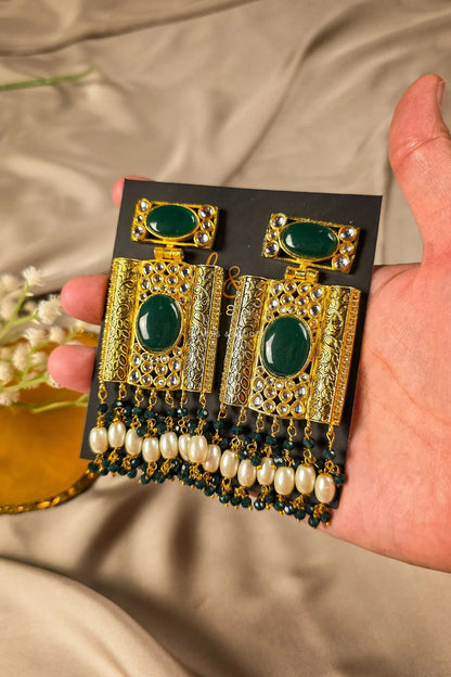Fabeeha Tribal Drop Earrings | Stone Gold Earrings