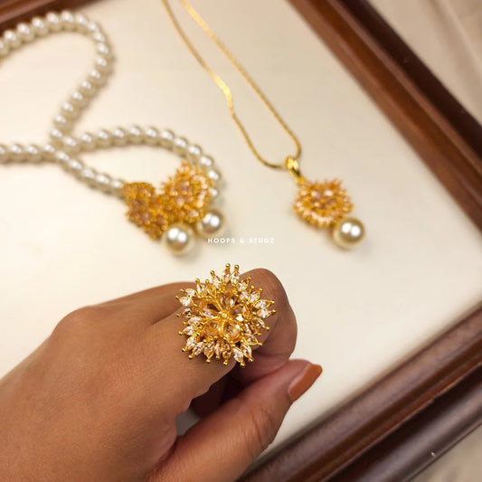 Crown & Pearls Pendant Set