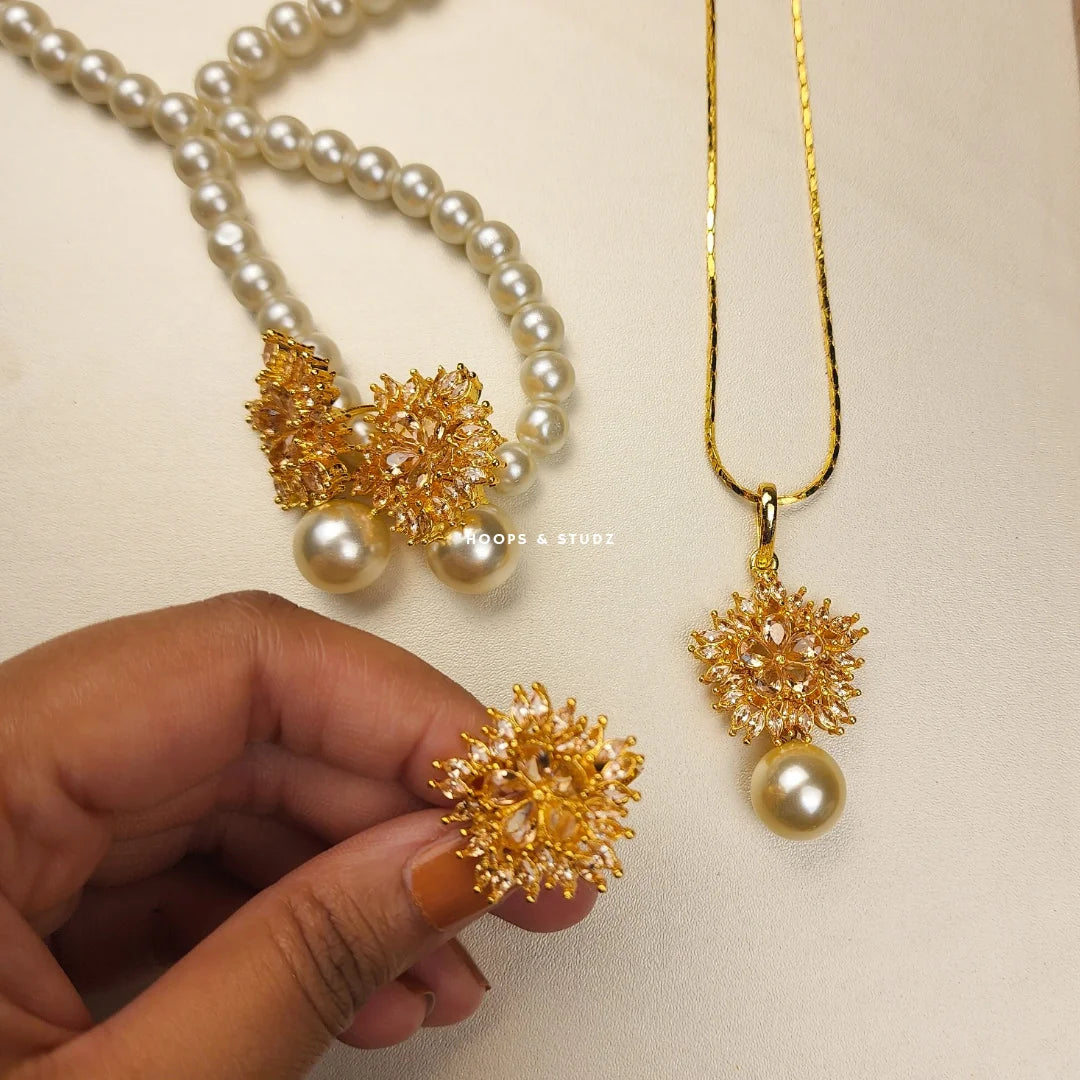 Crown & Pearls Pendant Set