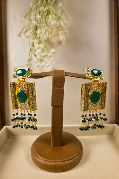 Fabeeha Tribal Drop Earrings | Stone Gold Earrings