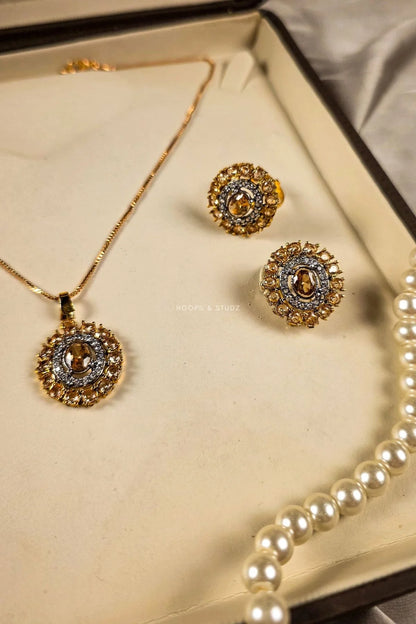Rehmala Halo Necklace Set - Champagne