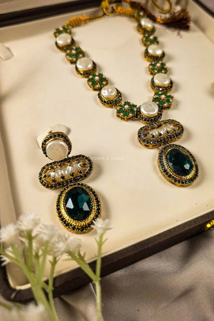 Dur e Shehwar MOP Choker Jewelry Set - Green & White