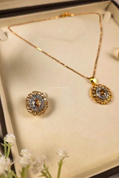 Rehmala Halo Necklace Set - Champagne