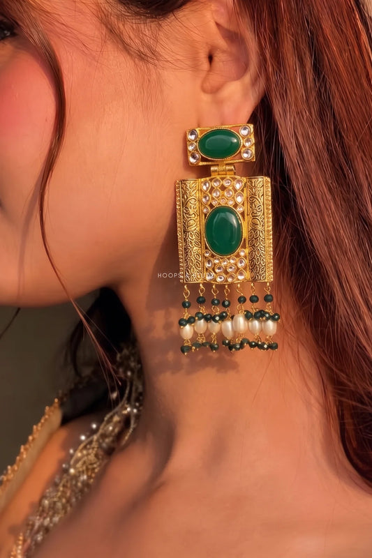 Fabeeha Tribal Drop Earrings | Stone Gold Earrings