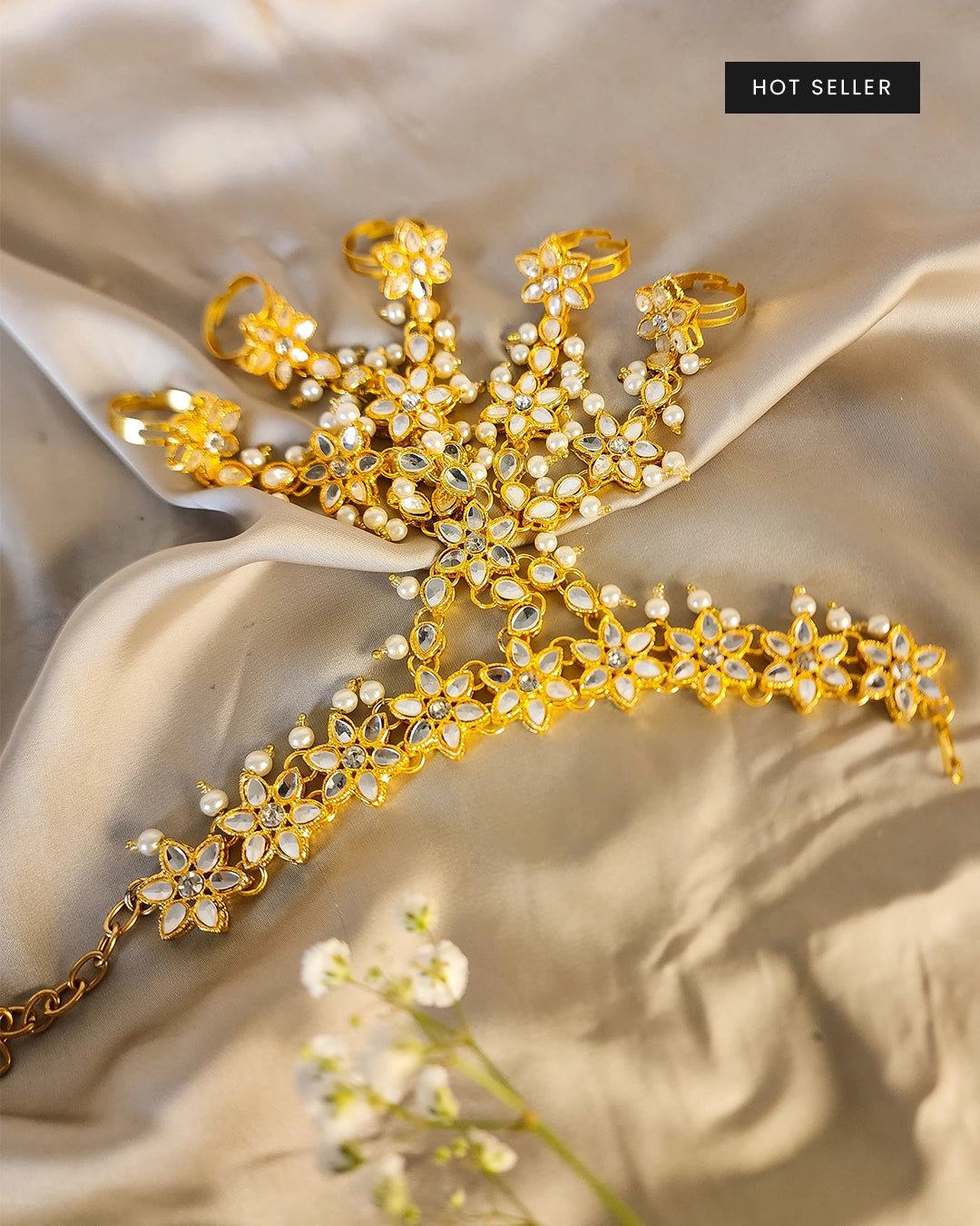 Bridal Hand Panja Angla - Golden
