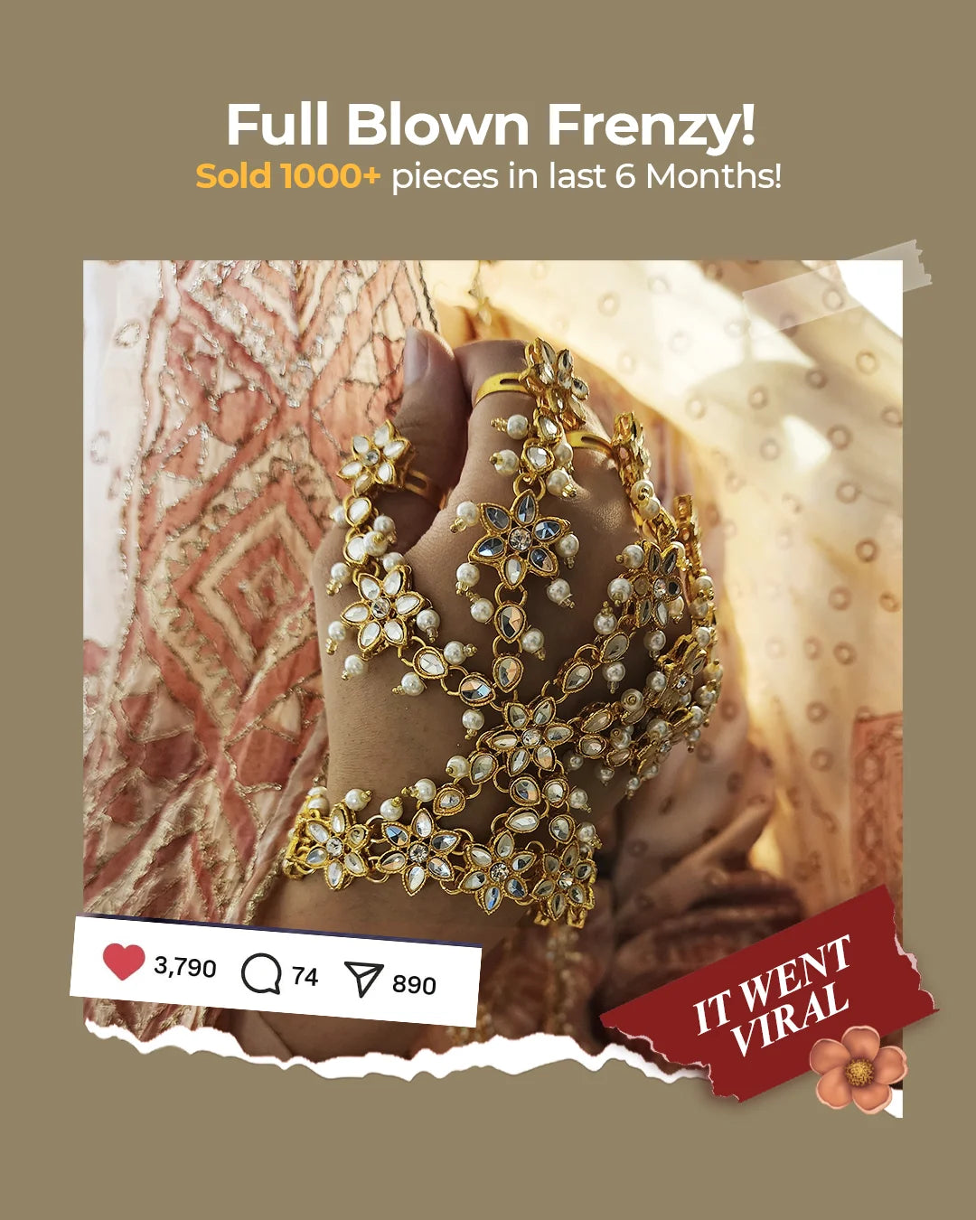 Bridal Hand Panja Angla - Golden