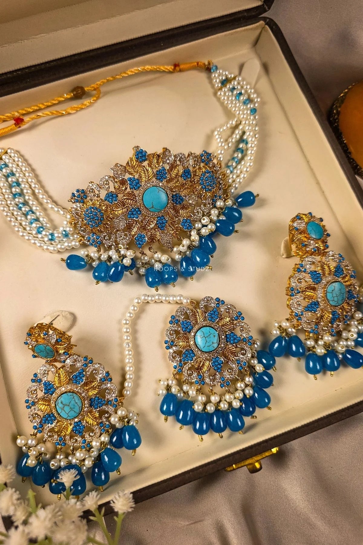 Nora - Kundan Choker Necklace Set - Ferozi